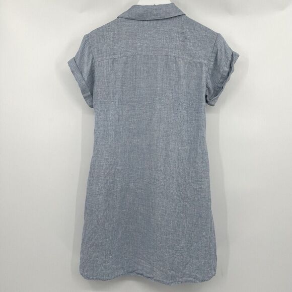 Faherty Hana 100% Linen Shirt Dress Blue Basket Weave Button Collared‎ Size XS - Picture 7 of 11
